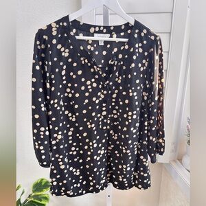 Dressbarn Black and Cream Polka Dot Blouse